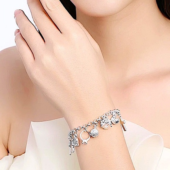 Sterling Silver Charm Chain Link Bracelet - Picture 4 of 14